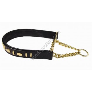 Comfy Half Check Leather Dog Collar : fits up to 22" . Leather is 15" (Width 1")